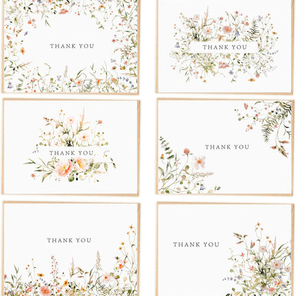 52-Pack Floral Thank You Cards with Kraft Envelopes and Stickers