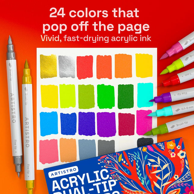 24 Acrylic Paint Markers for Drawing and Crafts