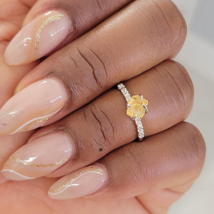 Real Raw Crystal Dainty Ring white Gold Birthstone gift — Home & Lifestyle