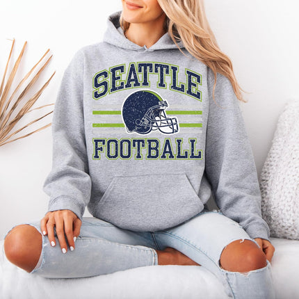 Distressed Seattle Football Sweatshirt - Retro Collegiate Helmet Pullover for Women