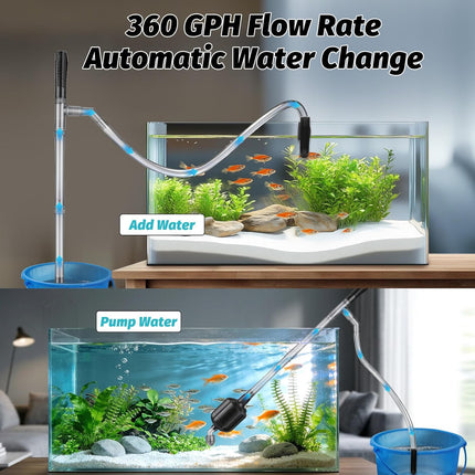 PawHaven RefugioPata Hygger 5 in 1 Electric Aquarium Gravel Cleaner, 360GPH Automatic Fish Tank — Pet Supplies