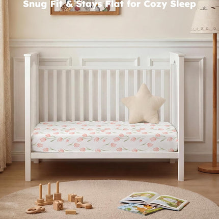 Pink Tulip Fitted Crib Sheets 2-Pack, 52" x 28"