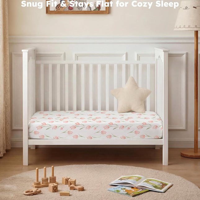 Pink Tulip Fitted Crib Sheets 2-Pack, 52" x 28"