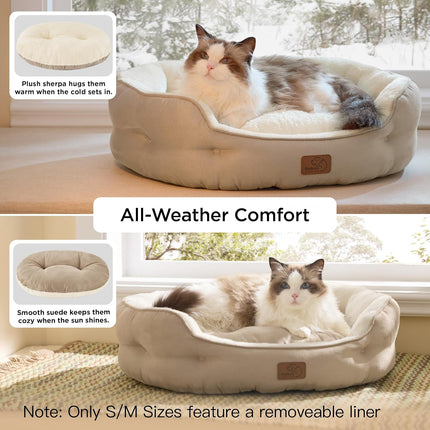 Round Washable Pet Bed for Small Dogs and Indoor Cats, 20 Inches, Camel