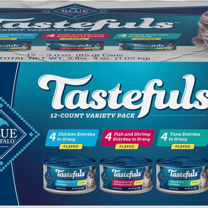 Tastefuls Flaked Adult Wet Cat Food Variety Pack, 3 oz Cans, 12 Count