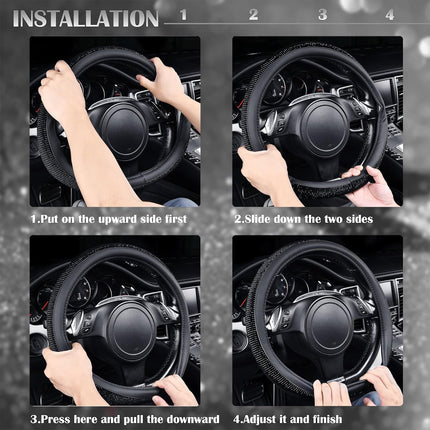 Black Diamond Rhinestone Leather Steering Wheel Cover
