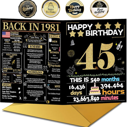 45th Birthday Card with Envelope, Back in 1981