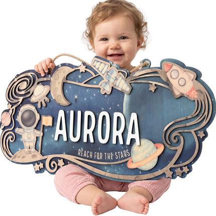 LittleNest NidoPequeño Space Explorer Nursery Name Sign - Personalized Wooden Baby Name Sign with — Baby & Toddler