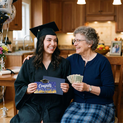 2026 Graduation Money Holder with 6 Cash Slots, Blue Grad Cash Envelope Gift Holder