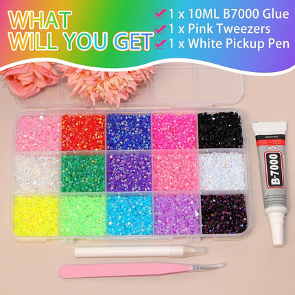 15000-Piece 3mm Multicolor Flatback Rhinestone Bedazzling Kit