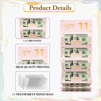 SourceToHome FuenteACasa Pink 11th Birthday Money Envelope for Cash Gift Holder with Greeting Card — Home & Lifestyle