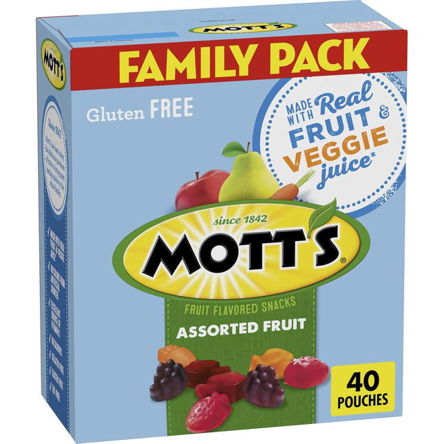 Assorted Fruit Snacks Family Pack, Gluten Free Gummies, 40 Count