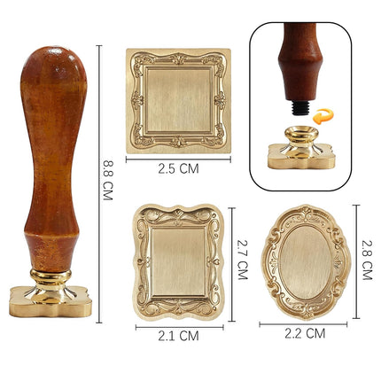 Embossed Frame Wax Seal Stamp Set, 3 Pieces