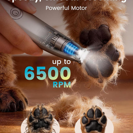 Dog Paw Trimmer, 2-Speed Low-Noise Cordless Pet Grooming Clipper with LED Light