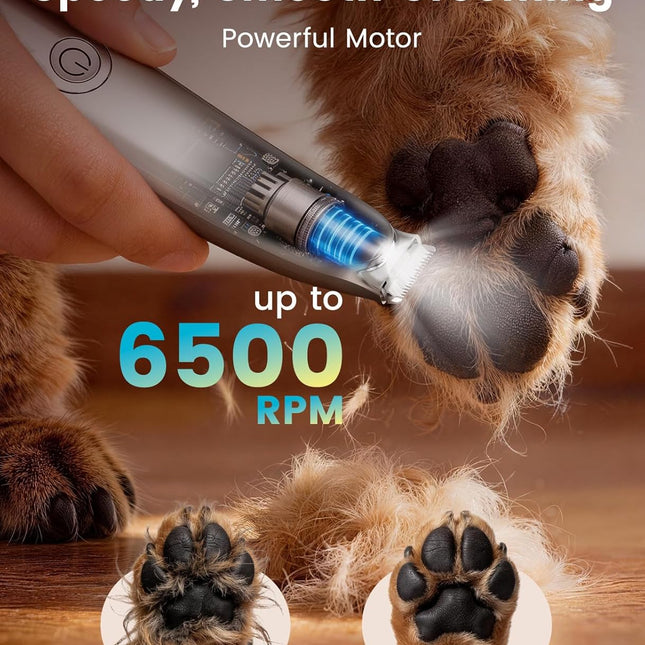 Dog Paw Trimmer, 2-Speed Low-Noise Cordless Pet Grooming Clipper with LED Light