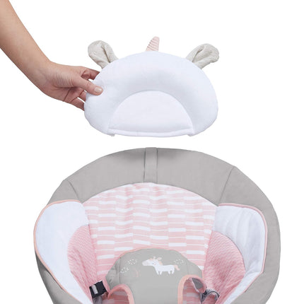 Soothing Baby Bouncer Infant Seat with Vibrations, Toy Bar & Sounds, Pink Unicorn, 0-6 Months