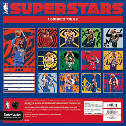 2027 Basketball Superstars Wall Calendar