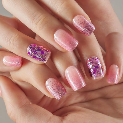 Medium Square Multicolor Reusable Press-On Nails, 30 PCS