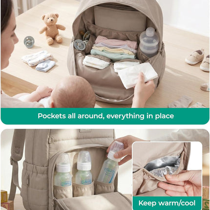 Camel Puffy Multi-Pocket Diaper Bag Backpack with Changing Pad