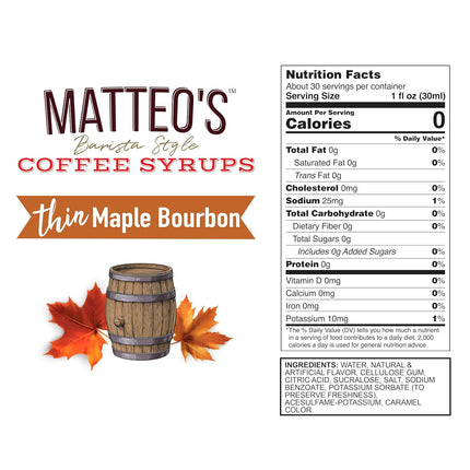 Maple Bourbon Sugar-Free Coffee Syrup, Non-Alcoholic, 33.8 oz