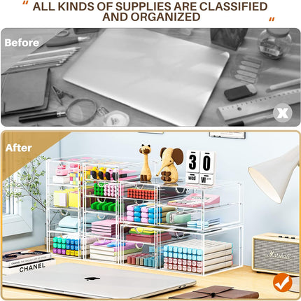 Clear 16-Drawer Desktop Makeup & Office Organizer Set