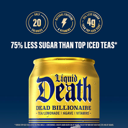 Dead Billionaire Black Tea Lemonade Iced Tea, Less Sugar, 12 fl oz, Pack of 12