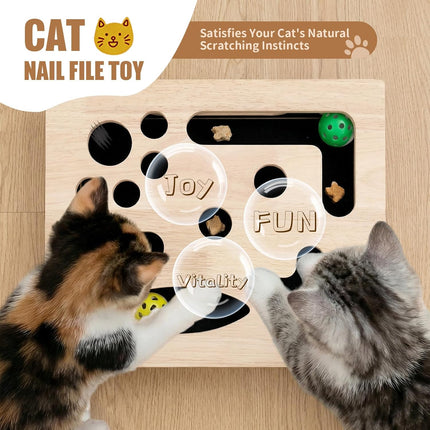 PawHaven RefugioPata Cat Scratch Puzzle Enrichment Box, Smooth Solid Wood Cat Nail File — Pet Supplies