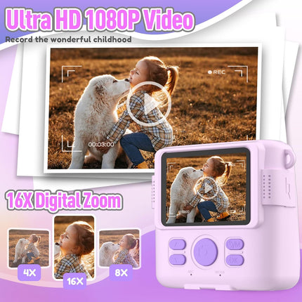 Purple Instant Print Camera for Kids with 32GB SD Card