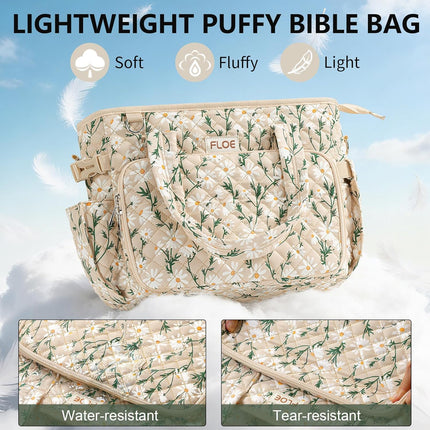 Large Quilted Puffer Bible Bag for Women with Shoulder Strap