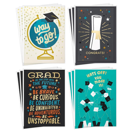Graduation Congrats Card Assortment - 4 Designs, 12 Cards with Envelopes