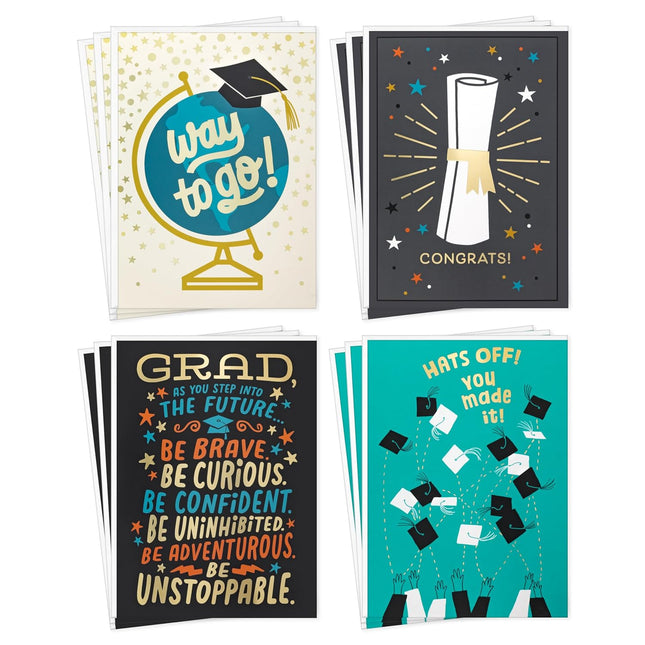 Graduation Congrats Card Assortment - 4 Designs, 12 Cards with Envelopes