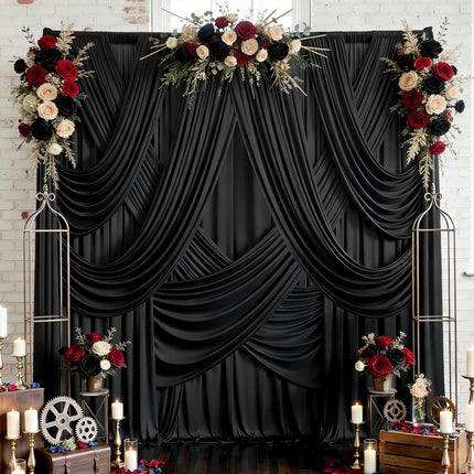 20 ft x 10 ft Black Polyester Backdrop Curtains, 4 Panels