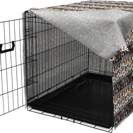 Ambesonne African Dog Crate Cover, Traditional Borders Cheetah Skin with Abstract Spirals and Circles, Easy to Use Pet Kennel Cover for Cats & Medium Dogs, 24 Inch, Pale Coffee Brown White