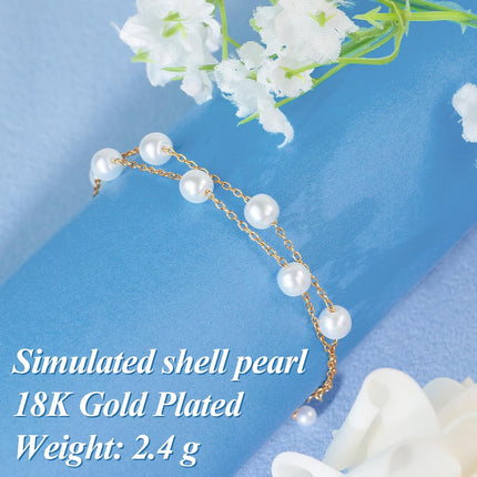 18K Gold Plated 6 mm Pearl Bracelets for Women