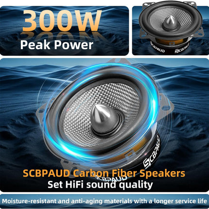 4 Inch 300W 4 Ohm Mid-Bass Car Speakers with Carbon Fiber Cone, 2 Pack