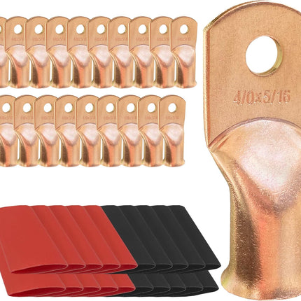 10pcs 4/0 AWG-5/16 Ring Battery Lugs with Heat Shrink Tubing