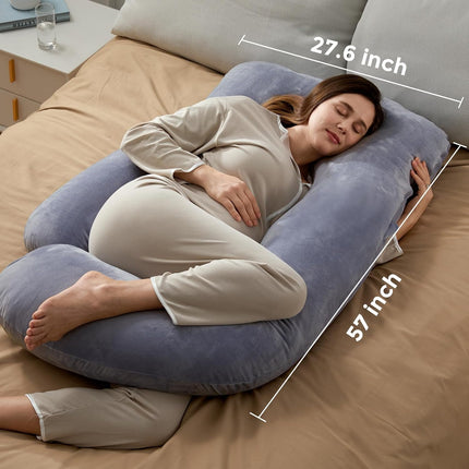 57 Inch U-Shaped Full Body Maternity Pillow with Removable Cover, Grey
