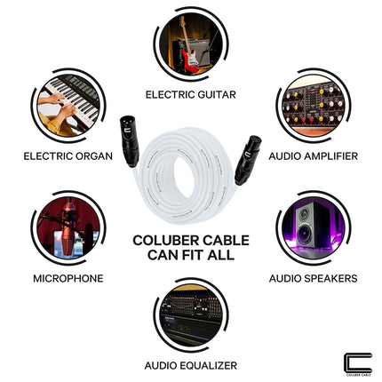 Balanced XLR Cable Male to Female - 5 Feet White - Pro 3-Pin Microphone Connector for Powered Speakers, Audio Interface or Mixer for Live Performance & Recording