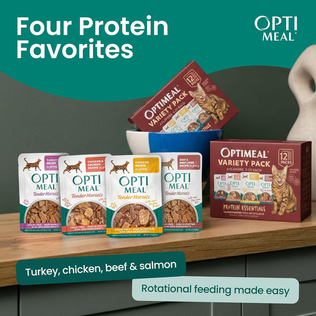 Wet Cat Food Variety Pack - Grain Free Tender Morsels, 3 oz Pouches, Pack of 12