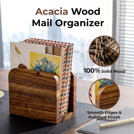 Acacia Wood Countertop Mail Organizer and Letter Holder