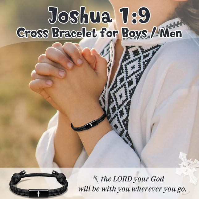 Joshua 1:9 Cross Bracelet for Men and Boys