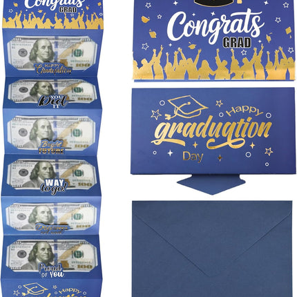 2026 Graduation Money Holder with 6 Cash Slots, Blue Grad Cash Envelope Gift Holder