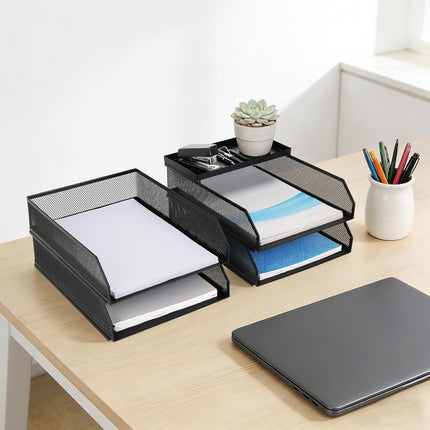 4-Tier Black Metal Mesh Paper Organizer for Desk