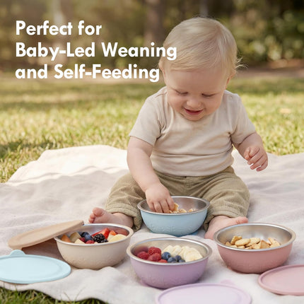 Baby Suction Bowls with Lids, Stainless Steel & Silicone, 13 oz, 2 Pack