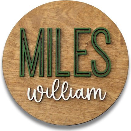 Custom Round Nursery Name Sign - Personalized 3D Wooden Wall Plaque, Design 11