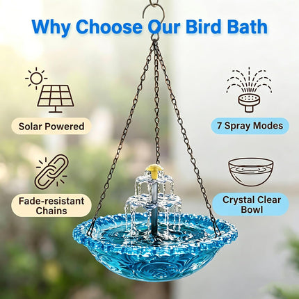 HomeChef ChefDelHogar Solar Cascade Hanging Bird Bath, 3-Layer Powered Birdbath Water Fountain — Kitchen & Home