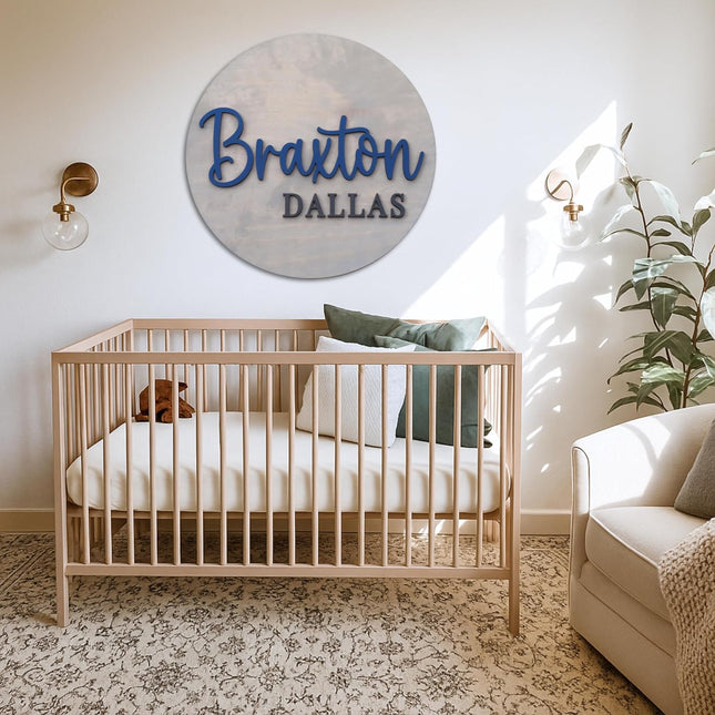 Custom Round Nursery Name Sign, Personalized 3D Wooden Wall Plaque