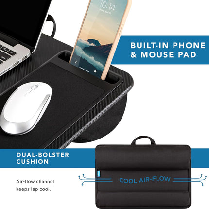 Home Office Pro Lap Desk with Wrist Rest, Mouse Pad, and Phone Holder - Black Carbon