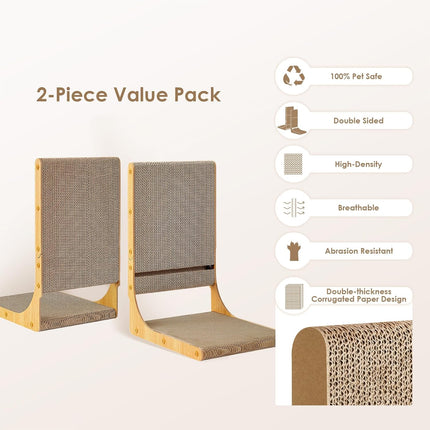 2-Pack Large L-Shaped Cardboard Cat Scratcher with Ball Toy