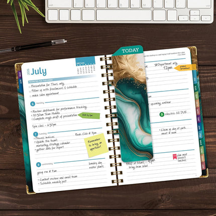 Hardcover Academic Year 2026-2027 Planner, 14 Months, Teal Gold Marble